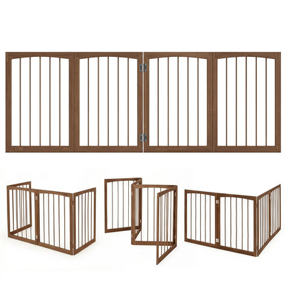 4-Panel Wooden Pet Gate 83" x 30" Freestanding Dog Fence