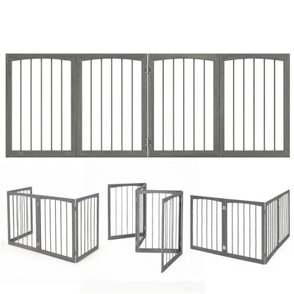 4-Panel Wooden Pet Gate 83" x 30" Freestanding Dog Fence