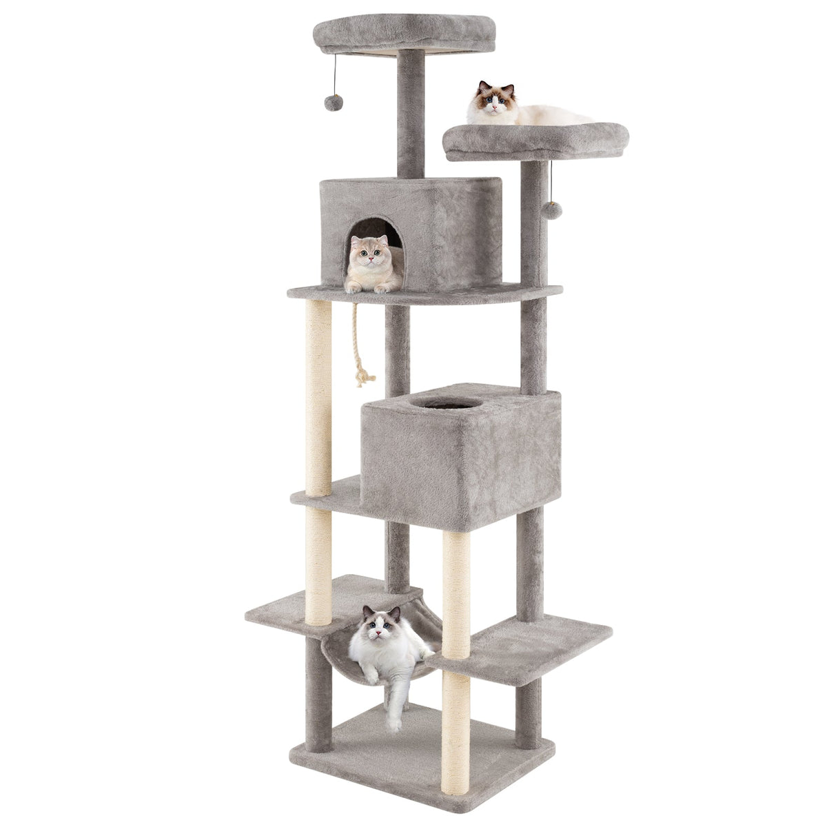 84 Inch Large Cat Tree with 2 Condos and 2 Soft Plush Perches for Indoor Cats-Gray