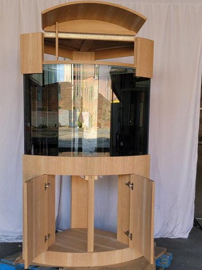 Abyss Black 90g Corner 1/4 Cylinder Glass Aquarium Set in Flush Wood Furniture