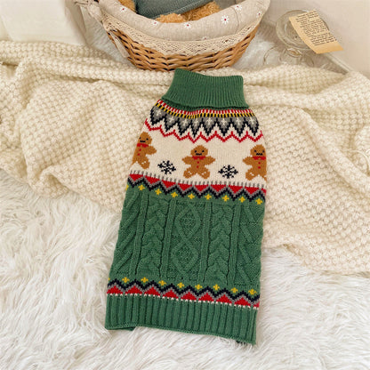 Red And Green Gingerbread Man Reindeer Christmas Pet Sweater