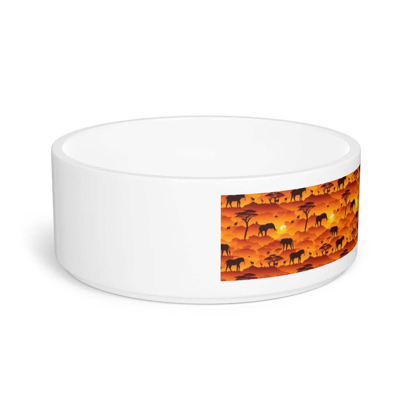 Savanna Sunset Tapestry: Elephants and Acacias in Endless Horizon - Pet Bowl
