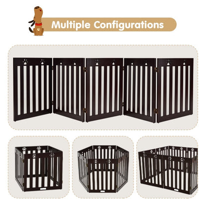 24 Inch Folding Wooden Freestanding Dog Gate with 360¬∞ Flexible Hinge for Pet