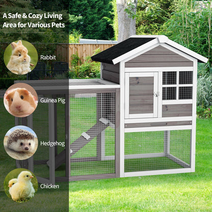 2-Story Wooden Rabbit Hutch with Running Area