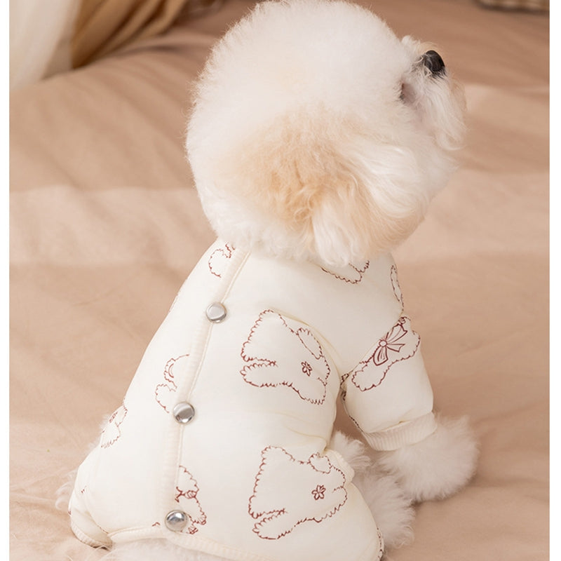 Dog Cotton Coat, Warm And Cute For Autumn And Winter, Fully Printed Bear Four-legged Coat, Small And Medium-sized Bichon Frise Pet Dog Clothes