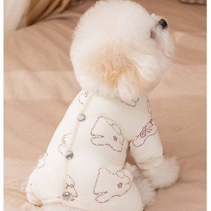 Dog Cotton Coat, Warm And Cute For Autumn And Winter, Fully Printed Bear Four-legged Coat, Small And Medium-sized Bichon Frise Pet Dog Clothes