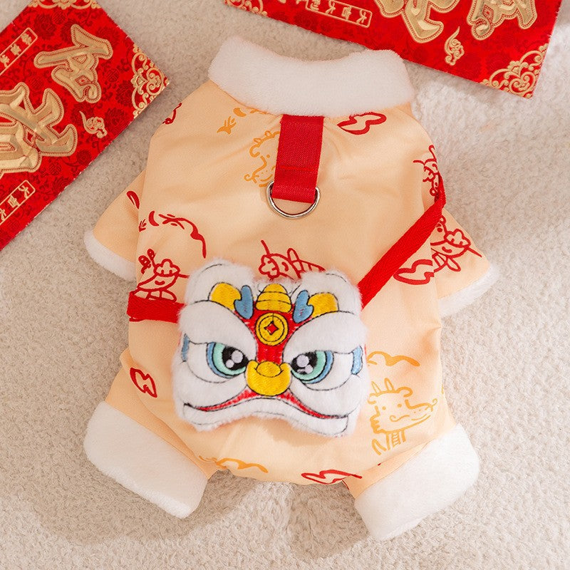 Autumn And Winter Dog New Year's Festive Tang Suits, Cat New Year's Clothing, Teddy Warm Four-legged Cotton Jackets, Pet Dog Clothes