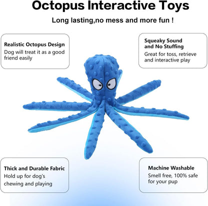 Dog Squeaky Toys Octopus No Stuffing Crinkle Plush Toys For Puppy Teething Durable Interactive Chew Toys For Small Medium And Large Dogs Training And Reduce Boredom