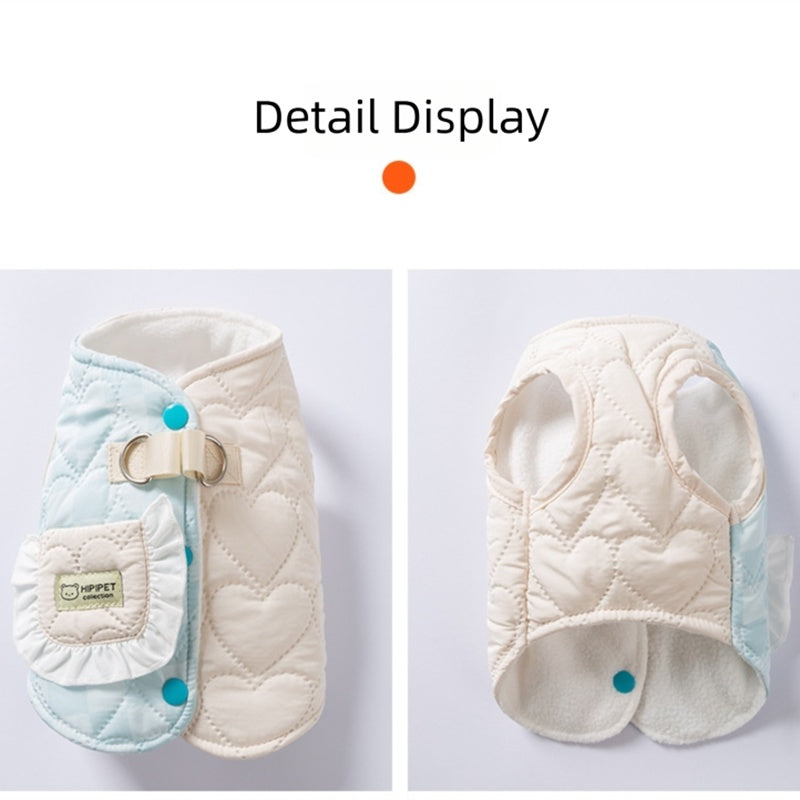 For Autumn And Winter, There Are Thick And Warm Heart-shaped Checkered Pocket Towing Vests, Cotton-padded Clothes, And Two-legged Pet Dog Clothes For Cats