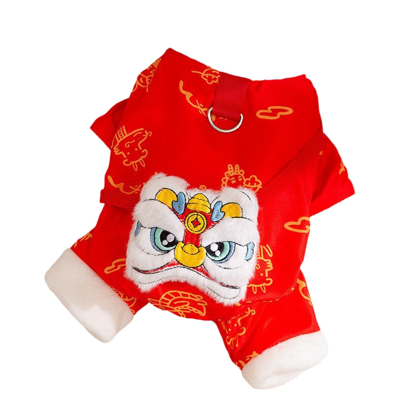 Autumn And Winter Dog New Year's Festive Tang Suits, Cat New Year's Clothing, Teddy Warm Four-legged Cotton Jackets, Pet Dog Clothes
