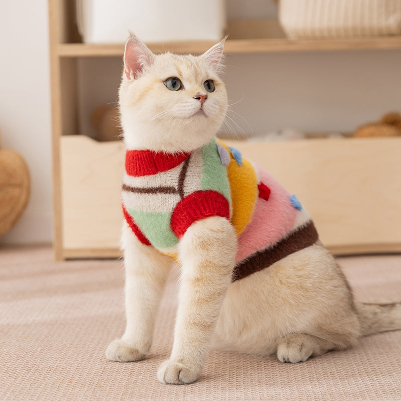 Autumn And Winter Cat Cartoon Star Striped Parent-child Sweater, Small And Medium-sized Dog Warm Parent-child Clothing, Pet Clothes