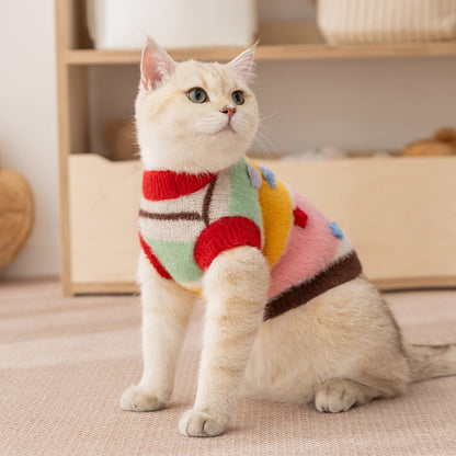 Autumn And Winter Cat Cartoon Star Striped Parent-child Sweater, Small And Medium-sized Dog Warm Parent-child Clothing, Pet Clothes