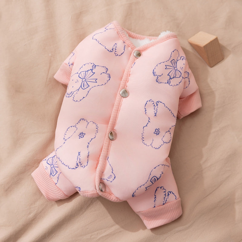 Dog Cotton Coat, Warm And Cute For Autumn And Winter, Fully Printed Bear Four-legged Coat, Small And Medium-sized Bichon Frise Pet Dog Clothes