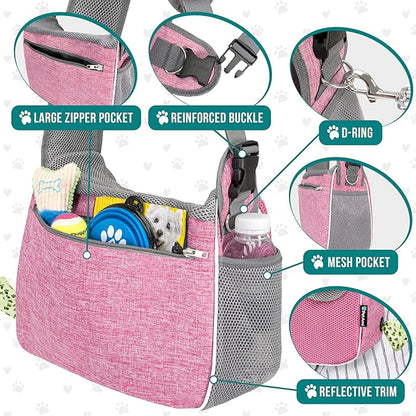 PetAmi Small Dog Sling Carrier, Soft-Sided Crossbody Puppy Carrying Purse Bag, Adjustable Sling Pet Pouch to Wear Medium Dog Cat Travel, Dog Bag for Traveling, Poop Bag Dispenser, Max 10 lbs, Pink
