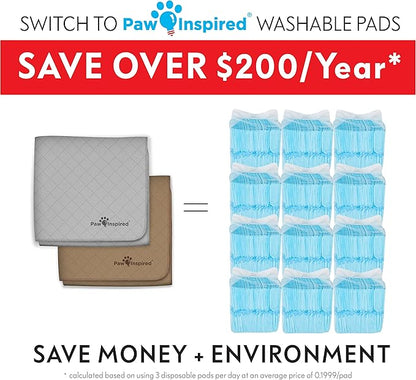Paw Inspired Washable Pee Pads for Dogs (2 Pack), Leakproof, Non-Slip Reusable Puppy Pads for Potty Training, Whelping, Waterproof Mat (41x41 Inch, Pack of 2)