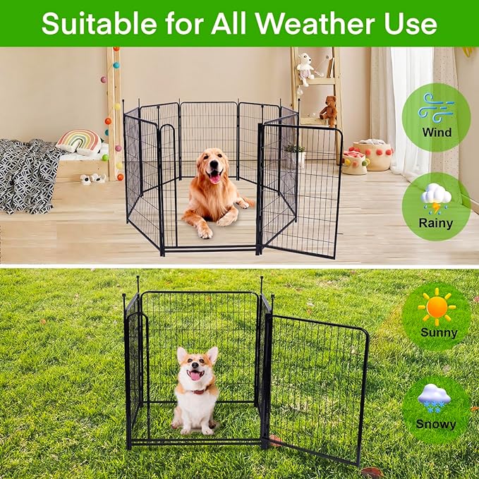Garden Fencing 48in High, 12 Panels Total 26.6Ft(L) Dog Fence Outdoor for Yard, Gate 21 in Wide with Low Sills. Black Metal Fencing for Yard 4ft Tall, Garden Fences, Animal Barrier Fence