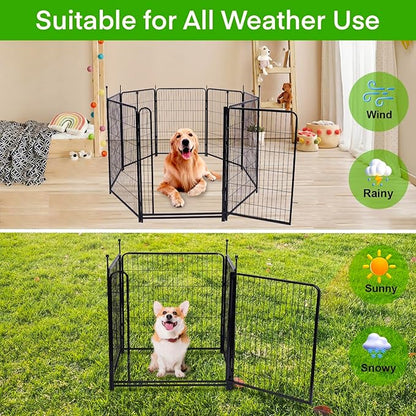 Tall Garden Fence Animal Barrier,Wide Gate Low Threshold Fence Panels, 48in(H) 4 Panels Total 8.9 Ft(L) Flower Bed Fencing, Heavy Metal Dog Fence Outdoor for Yard