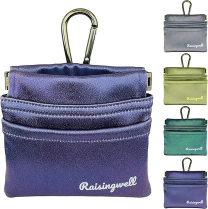 Dog Treat Pouch, Pocket Sized Pet Training Pouch, Hand Free Purple Dog Walking Bag with Carabiner, Self-Closing Pet Feed Snack Reward, for Puppy Travel or Outdoor Use, NanoPTC