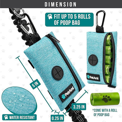 PetAmi Dog Poop Bag Holder for Leash, Dog Waste Bag Dispenser with Clip, Doggy Walking Accessories with Trash Bag Roll, Blue 1 Pack