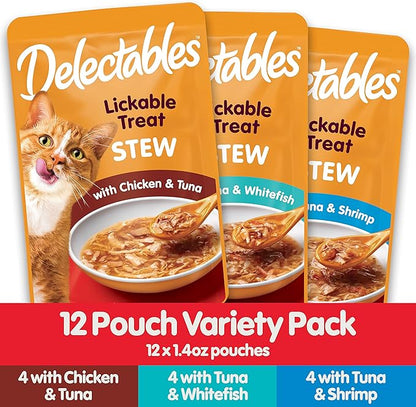 Hartz Delectables Stew Lickable Wet Cat Treats for Adult & Senior Cats, Variety Pack, 1.4 Ounce (Pack of 12)