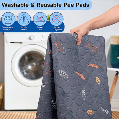 Sunheir Washable Pee Pads for Small Pet 5-Pack, Reusable Pet Training Pads Absorbent & Leak-Free, Waterproof Pee Pads for Dog Cat Rabbit Guinea Pig Hamster, Whelping Pad (Leaves - Deep Grey, 12x12)