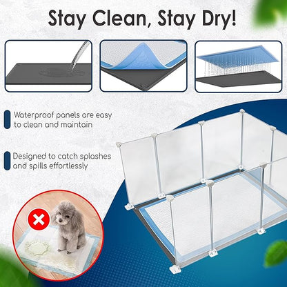 TidyFriend Litter Box Splash Guard 24” x 32”, Small Dog Litter Box Shield Guard with Pee Pad Holder Tray Fits for 30" x 23” Training Pad, Easy to Clean, Indoor (White Enclosure with Grey Peepad Tray)