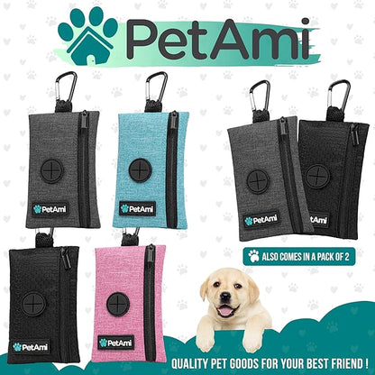 PetAmi Dog Poop Bag Holder for Leash, Dog Waste Bag Dispenser with Clip, Doggy Walking Accessories with Trash Bag Roll, Blue 1 Pack