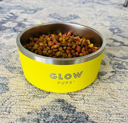 Dog Bowl, Non-Slip Stainless Steel Pet Bowl with Vacuum Insulated Design, Keeps Water Cool, Easy to Clean, Modern Style, 64 oz, Yellow