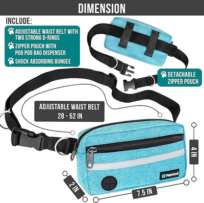 PetAmi Hands Free Dog Leash, Dog Running Leash Belt for Walking Jogging, Dog Waist Zipper Pouch Fanny Pack with Poop Bag Dispenser, Dual Padded Handle Bungee Leash for Small Medium Large Dogs, Double