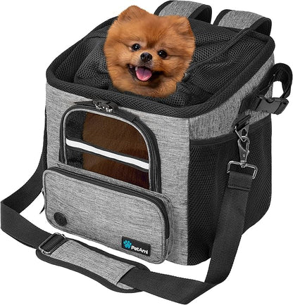 PetAmi Dog Bike Basket, Soft-Sided Ventilated Dog Bike Carrier Backpack, Pet Bicycle Basket for Bike Handlebar, Small Medium Puppy Cat Kitten Car Booster Seat with Safety Strap, Max 18 lbs, Gray