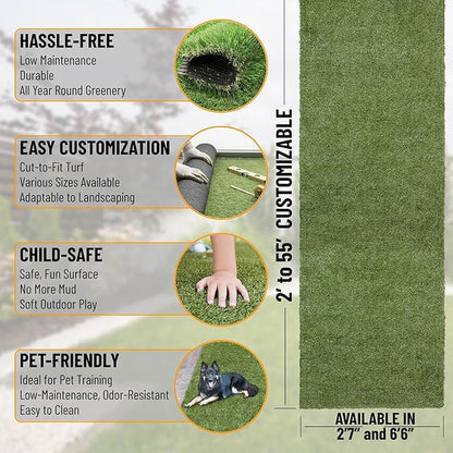Ottomanson Artificial Grass Puppy Potty Training Pad, 2'7" x 4' Reusable Pee Pad for Small Pets and Dogs