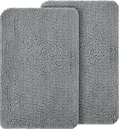 OLANLY Dog Door Mat Set 2-Piece 36x24, Absorbs Moisture and Dirt, Absorbent Non-Slip Washable Doormat, Quick Dry Chenille Mud Mat for Dogs, Entry Indoor Entryway Carpet for Inside Floor, Grey