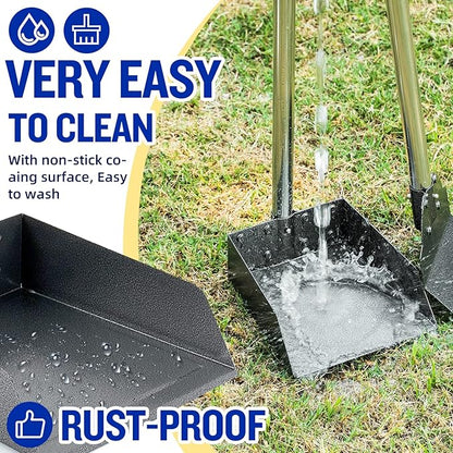 Dog Pooper Scooper, Tray Rake and Spade 3 Pack Poop Scoop Adjustable Long Handle Metal with Bin for Pet Waste Removal, No Bending Clean Up for Large and Small Dogs