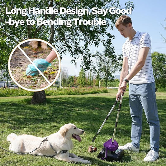 UPSKY Dog Pooper Scooper Swivel Bin & Rake Kit with 100 Waste Bags,33.4" Stainless Steel Long Handle Heavy Duty Pet Poop Shovel for Large Medium Small Dogs, Odor-Proof Lid for Yard/Lawn/Outdoor Use