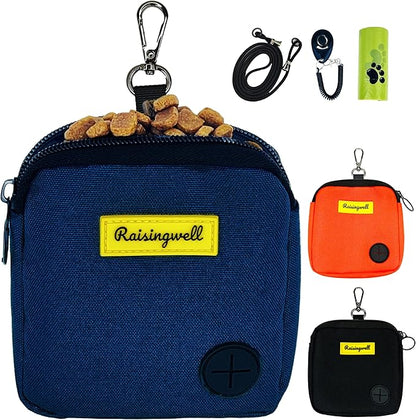 Dog Treat Pouch for Pet Walking and Training with Clicker Poop Bags Small Fanny Zipper Pack Holder for Puppy Snack Dispenser Kit for Leash and Outdoor Use (Blue)