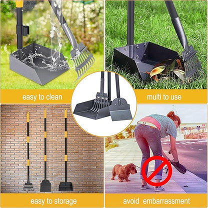 Niubya Pooper Scooper for Dogs, Metal Poop Scooper Tray Spade and Rake Set, Poop Scoop with Adjustable Long Handle, Dog Pooper Scooper for Pet Waste Removal