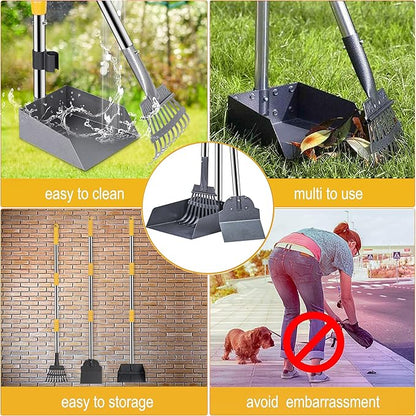 Niubya Pooper Scooper for Dogs, Metal Poop Scooper Tray Spade and Rake Set, Poop Scoop with Adjustable Long Handle, Dog Pooper Scooper for Pet Waste Removal