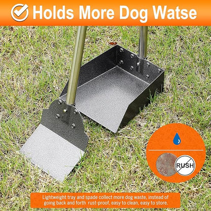 Pooper Scooper, Metal Aluminum Tray and Spade Poop Scoop Set with Adjustable Stainless Steel Long Handle, Pet Waste Removal Heavy Duty Poop Scooper (Small Tray&Spade)
