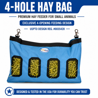 CuteNfuzzy 4-Opening Hay Bag for Rabbits, Guinea Pigs & Chinchillas, Medium Hanging Hay Feeder, 18" x 11" x 1.5", Helps Reduce Hay Waste & Cage Mess, 6-Month Warranty