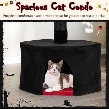 Floor to Ceiling Gothic Cat Tree 97-118 Inches Adjustable 5-Tier with Condo-Black