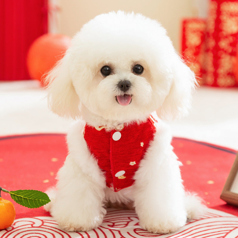 Autumn And Winter Dog New Year's Festive Tang Suits, Cat New Year's Clothing, Teddy Warm Four-legged Cotton Jackets, Pet Dog Clothes