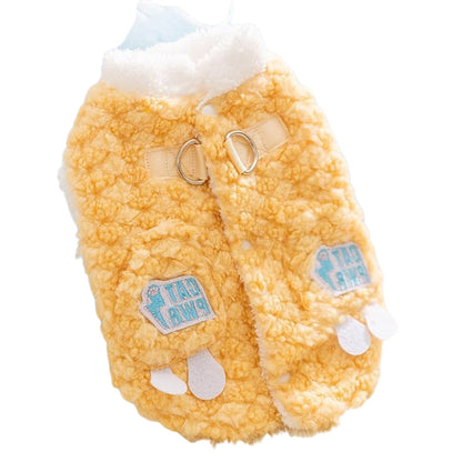Cozy Winter Plush Dog Jacket Soft Fleece Lining Adorable Patches Design Pet Coat For Small Medium Dogs With D Ring