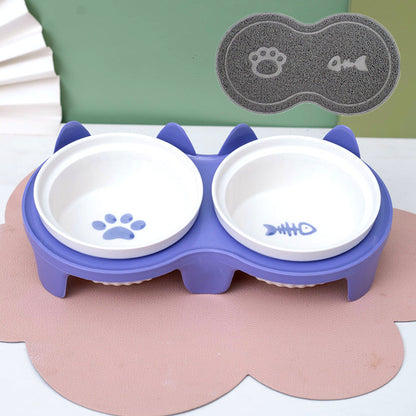 Cat Bowl Ceramic Double Bowl Water Bowl Tall Diagonal Pet Bowl supplies