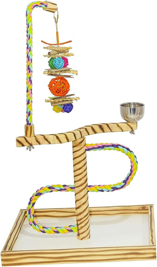 Bird Play Gym Tabletop W Cup, Toy Hanger and Toy,  Javan Tigertail Stand- Large