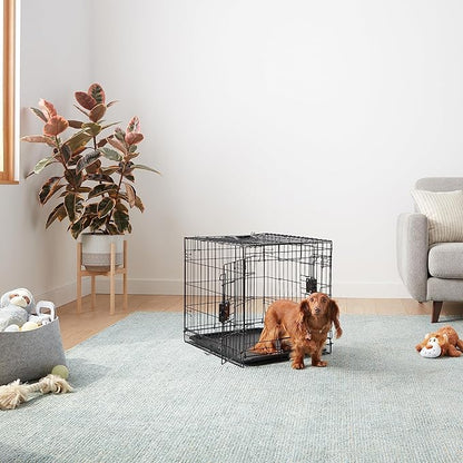 Amazon Basics Durable,Foldable Metal Wire Dog Crate with Tray, Double Door, Divider, 24 x 18 x 20 in, Black