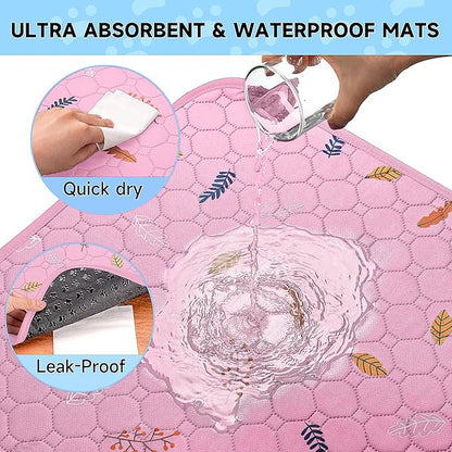 Sunheir Washable Pee Pads for Dogs Large 48" x 48" 2-Pack Reusable Puppy Pads Pet Training Pads, Absorb Dog Mats, Whelping Pad, Non-Slip Protects Against Urine Leakage (Leaves - Pink, 48x48)