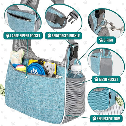 PetAmi Small Dog Sling Carrier, Soft-Sided Crossbody Puppy Carrying Purse Bag, Adjustable Sling Pet Pouch to Wear Medium Dog Cat Travel, Dog Bag for Traveling, Poop Bag Dispenser, Max 10 lbs, Blue