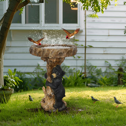 Concrete Bear Bird Bath Cub Climbing Stump 23 Inch