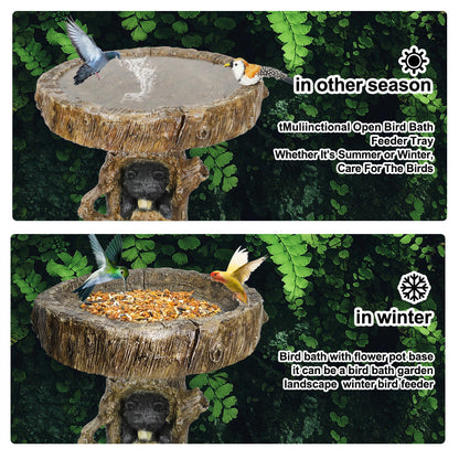 Concrete Bird Baths Two Cubs and Honeycomb 23 Inch