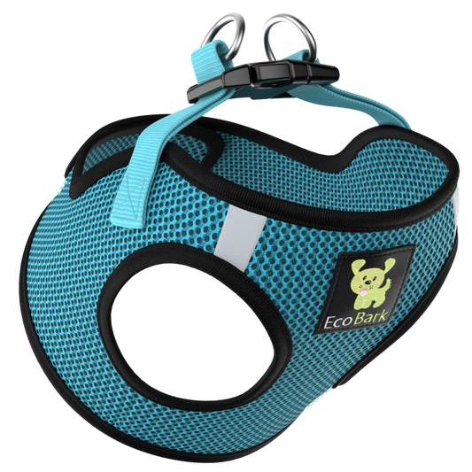 EcoBark Step In Dog Harness - XXXS to Small Breeds- Reflective Soft Mesh Harness for Teacup, Small Dogs and Puppies / Aqua Sport